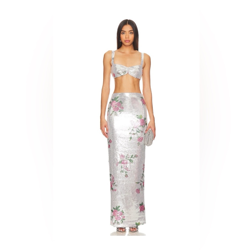Camila Coelho Pia Sequin Silver Sequin Micro Top